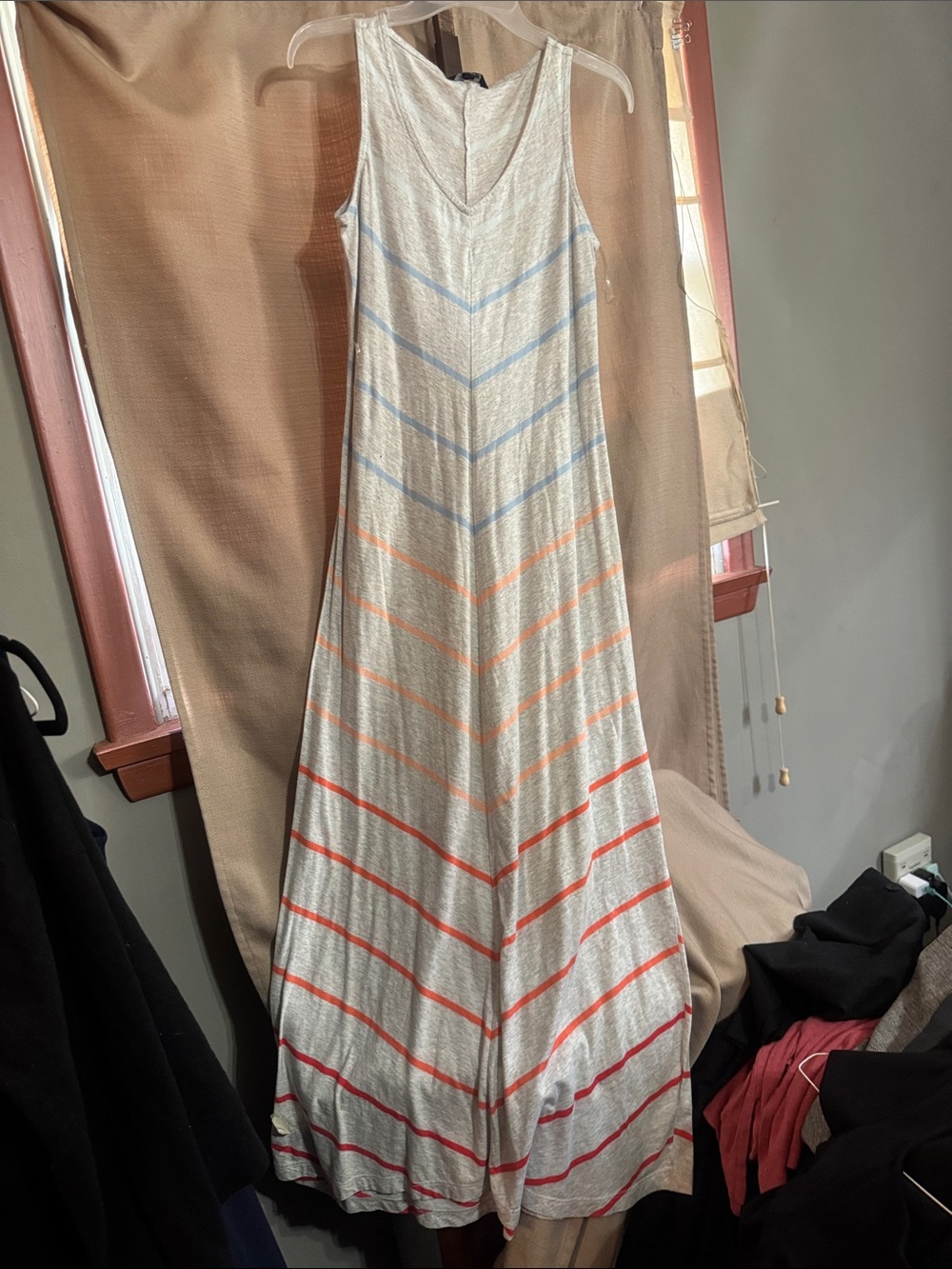 Tommy Hilfiger Cream Maxi Dress with Blue, Orange and Red Chevron Stripes
